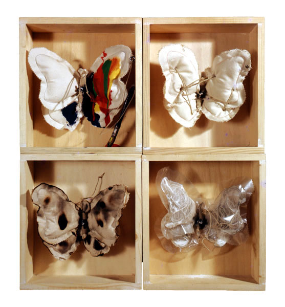 Farfalle, 1974, tecnica mista, quattro elementi, cm 40x40x10